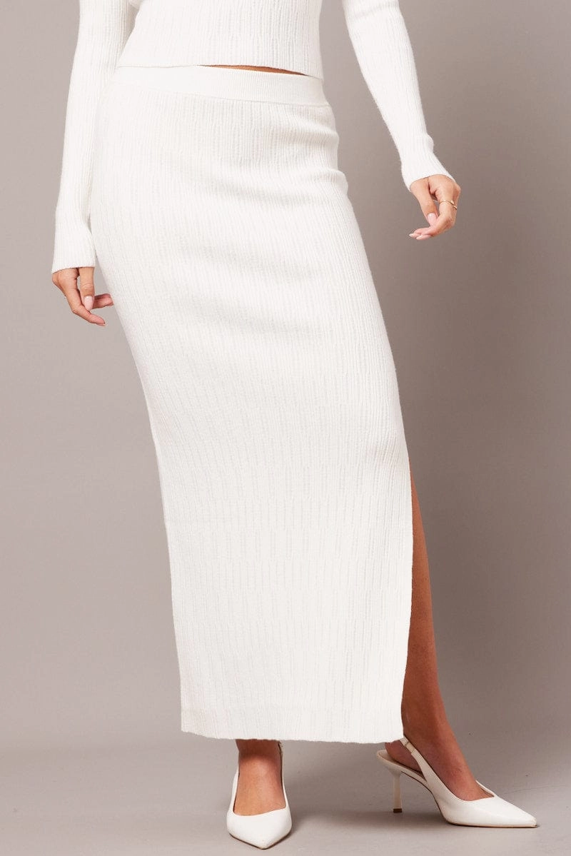 White Knit Skirt High Rise