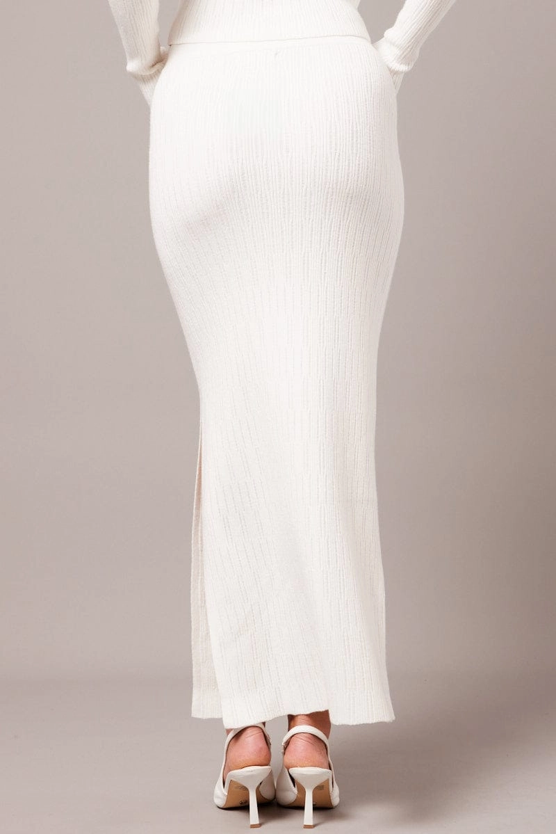 White Knit Skirt High Rise