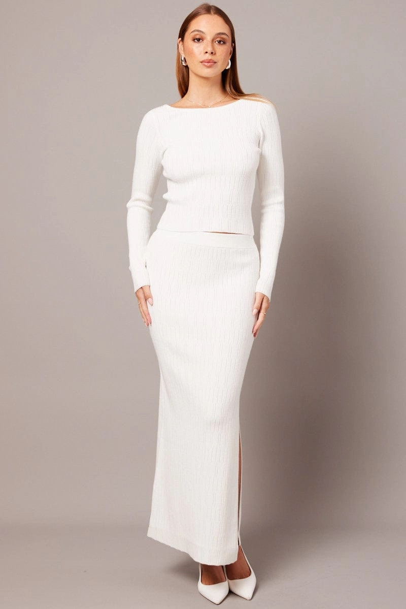 White Knit Skirt High Rise