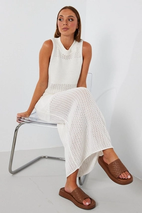 White Knit Skirt Midi Crochet