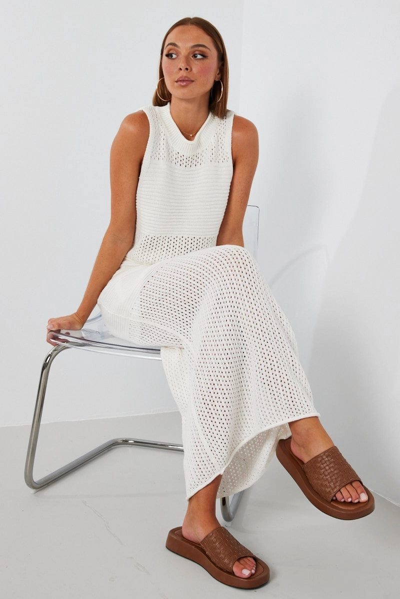 White Knit Skirt Midi Crochet