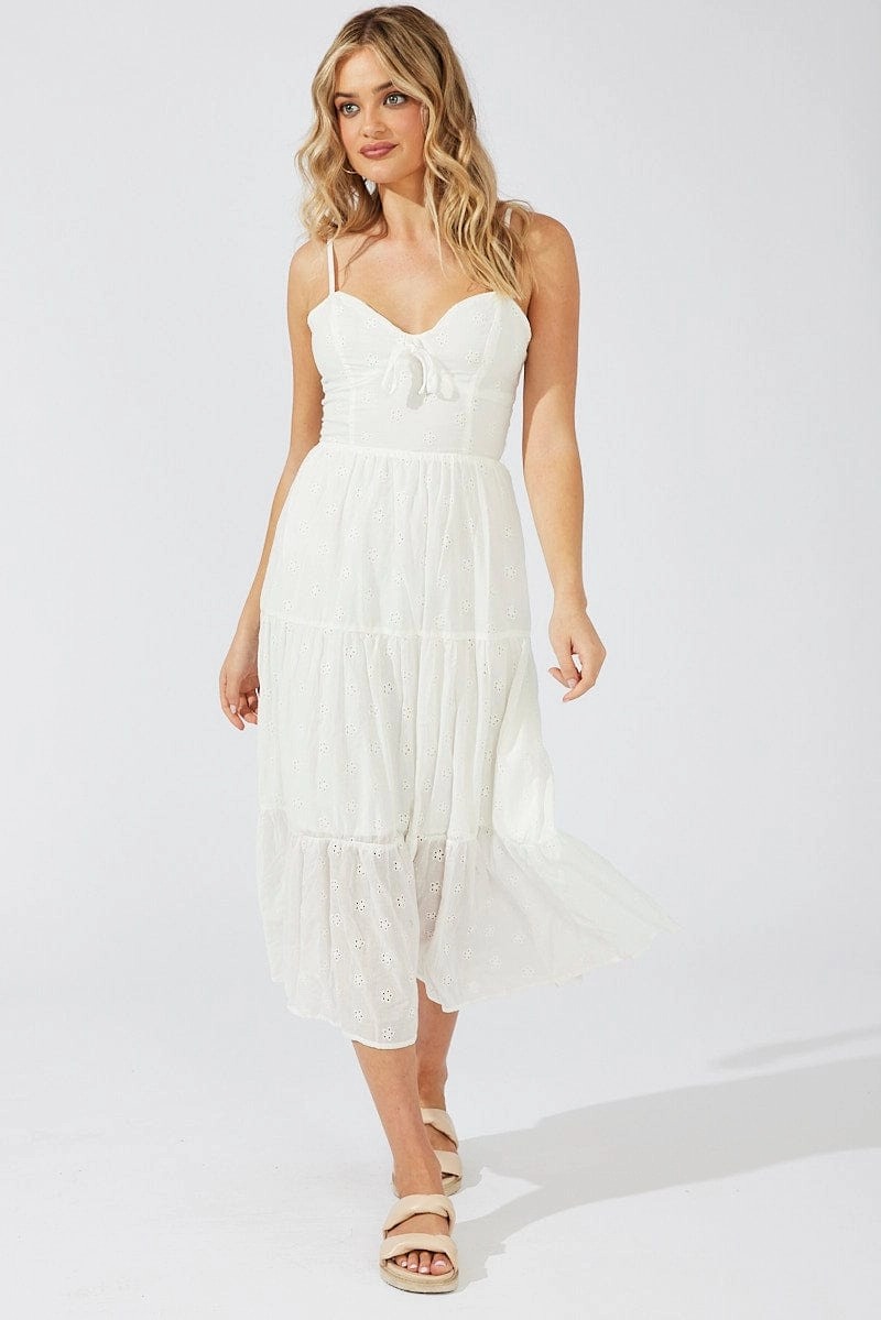 White Midi Dress Sleeveless Eyelet