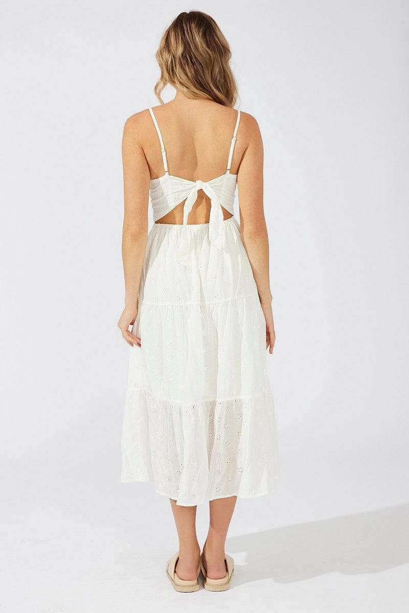 White Midi Dress Sleeveless Eyelet