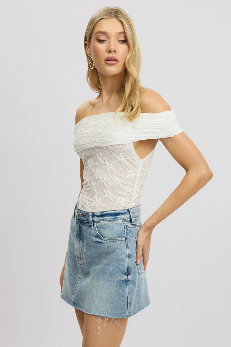 White Textured Top Off Shoulder