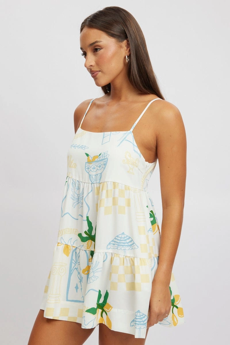 Yellow Abstract Swing Dress Mini