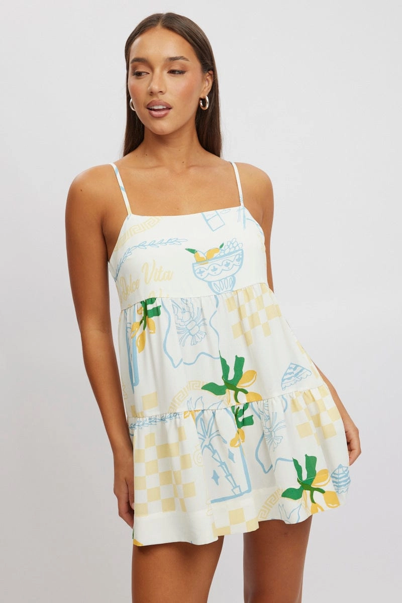 Yellow Abstract Swing Dress Mini