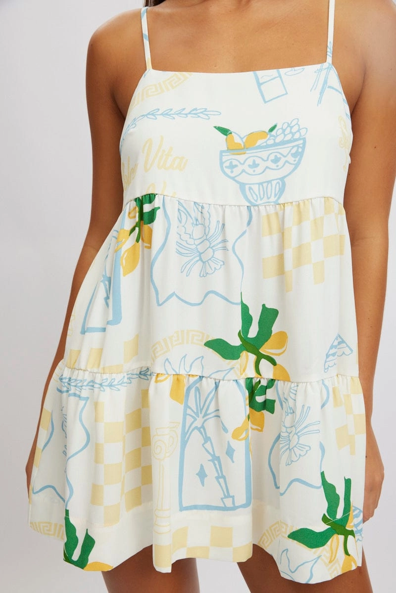 Yellow Abstract Swing Dress Mini