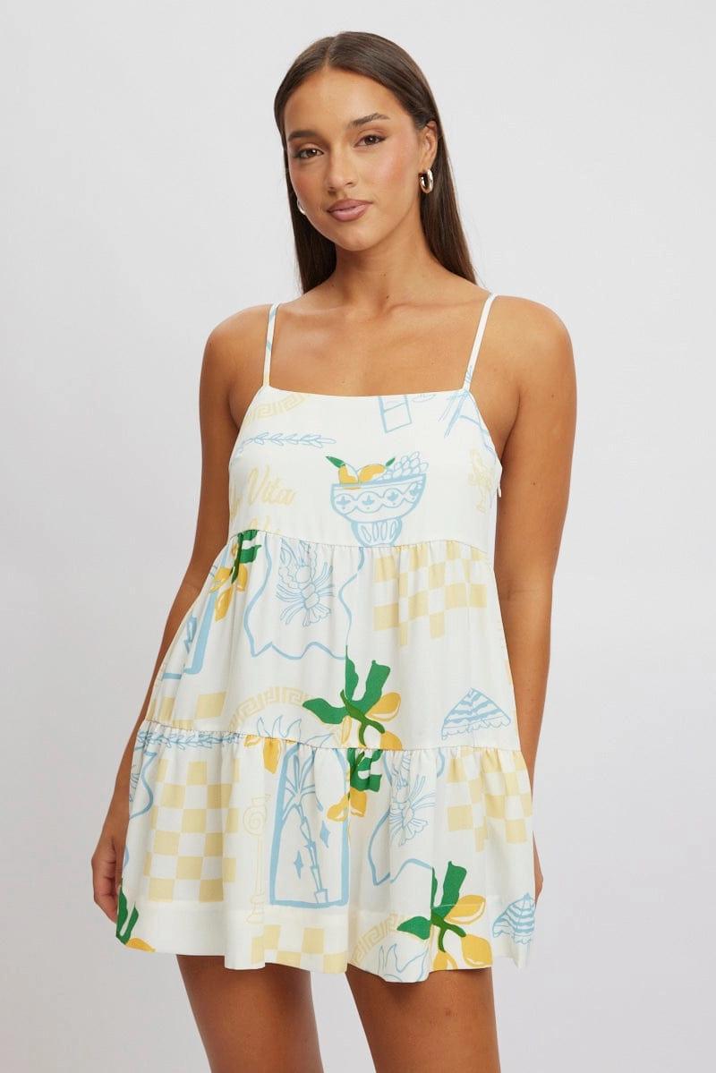 Yellow Abstract Swing Dress Mini