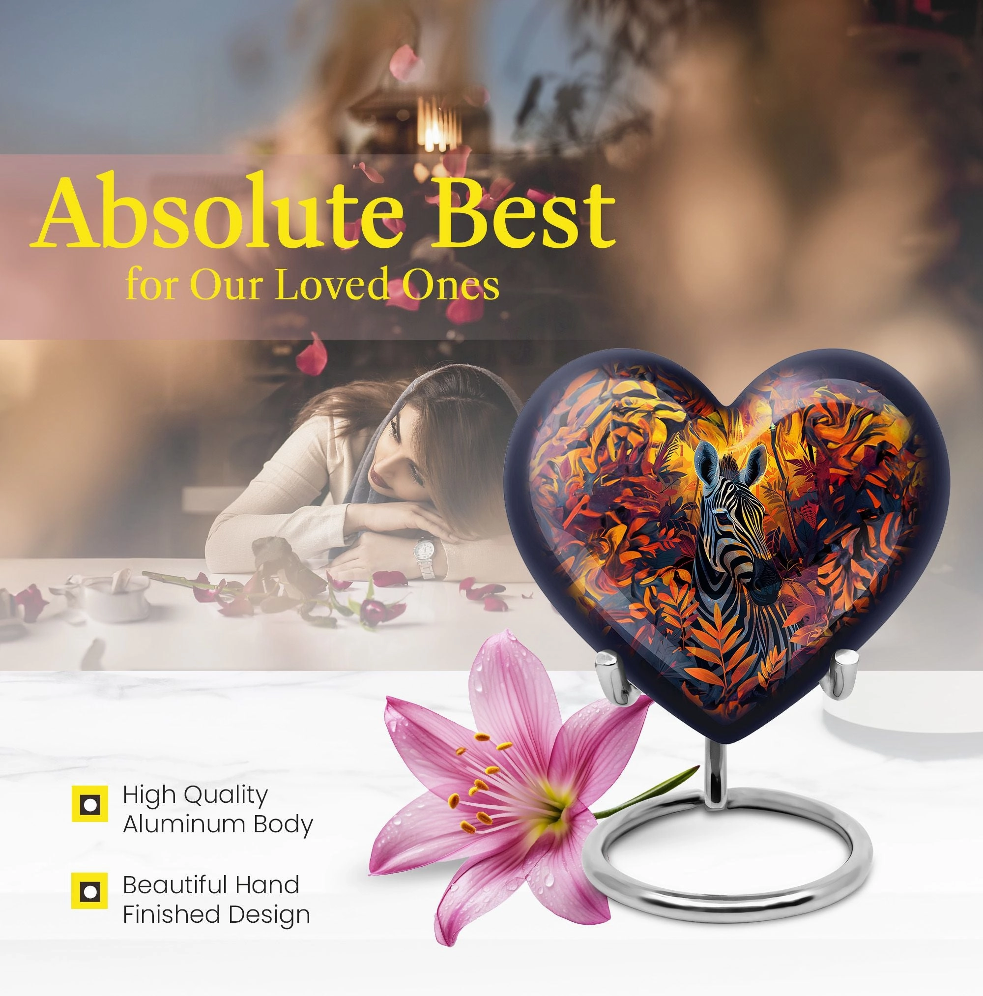 Zebra Bliss: Abstract Themed Memorial Urn for Adult Human Ashes