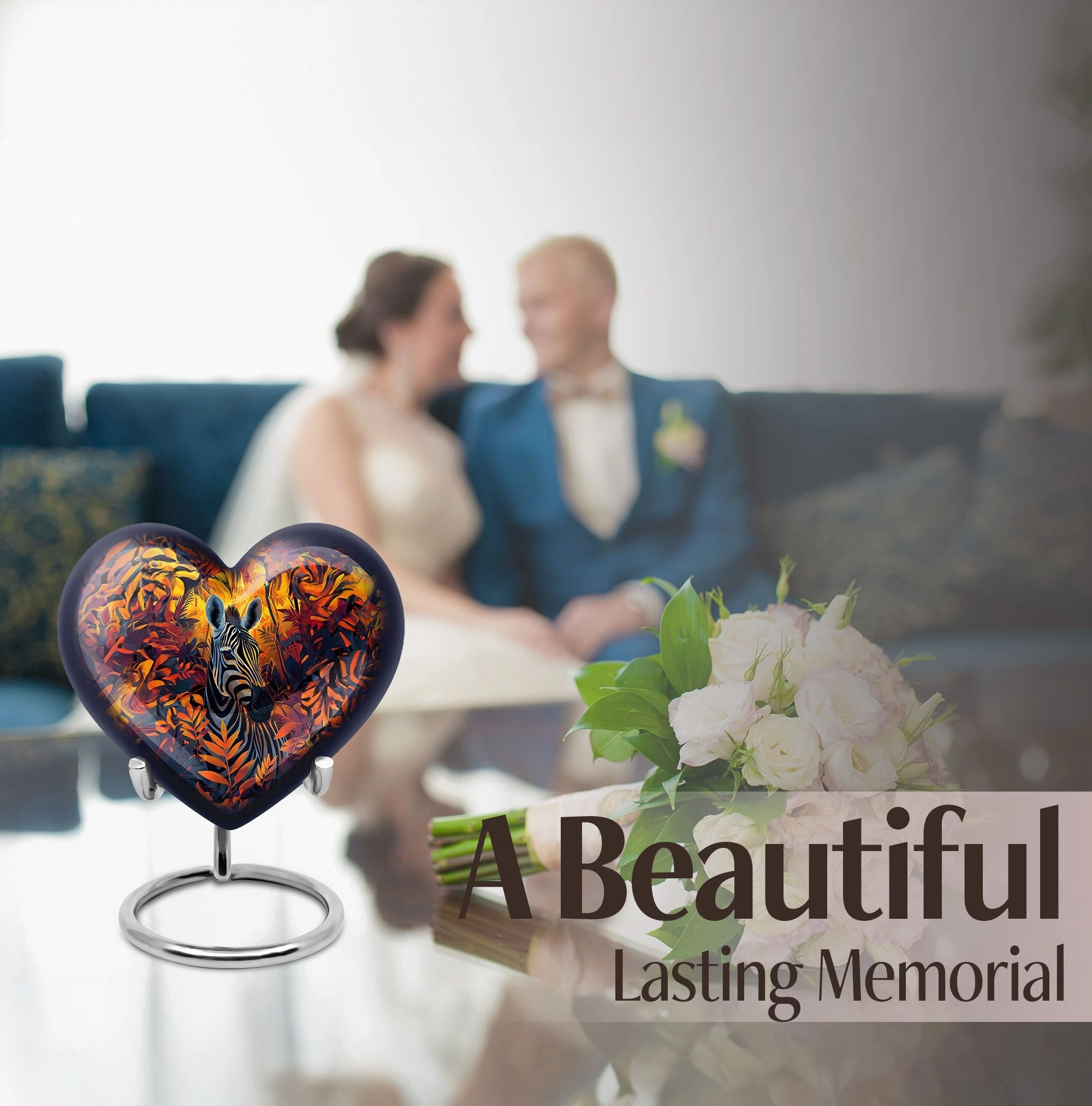 Zebra Bliss: Abstract Themed Memorial Urn for Adult Human Ashes